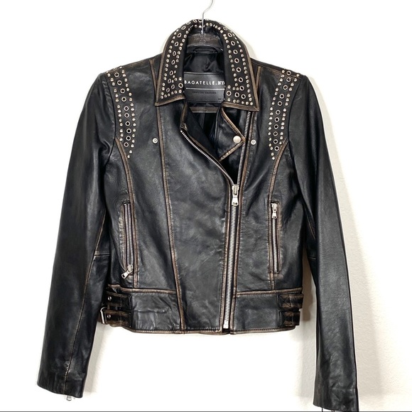 Bagatelle.NYC Genuine Aged leather Moto Jacket S - Picture 2 of 16